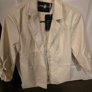 Women's Elegant Cream Faux Leather Blazer